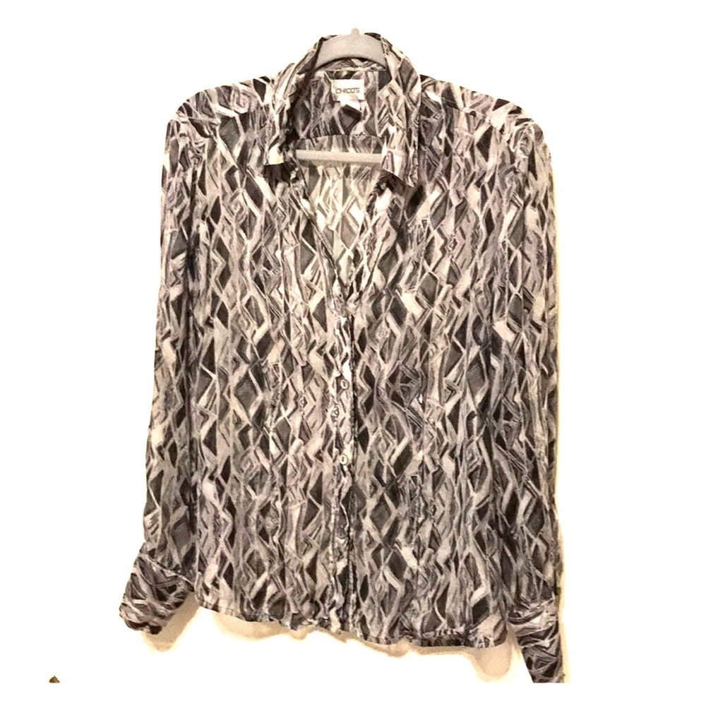 Sheer black/gray blouse CHICOS 2